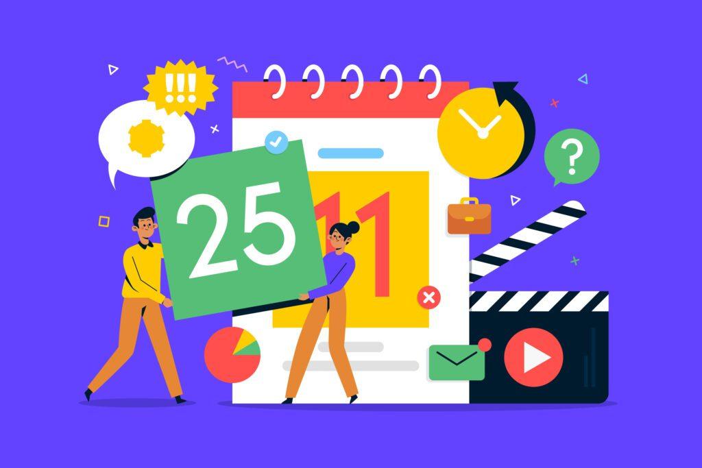 Social Media Content Planning: Expert Guide to Elevate Your Business 2 Graphic of social media content planning with a big calendar and clock