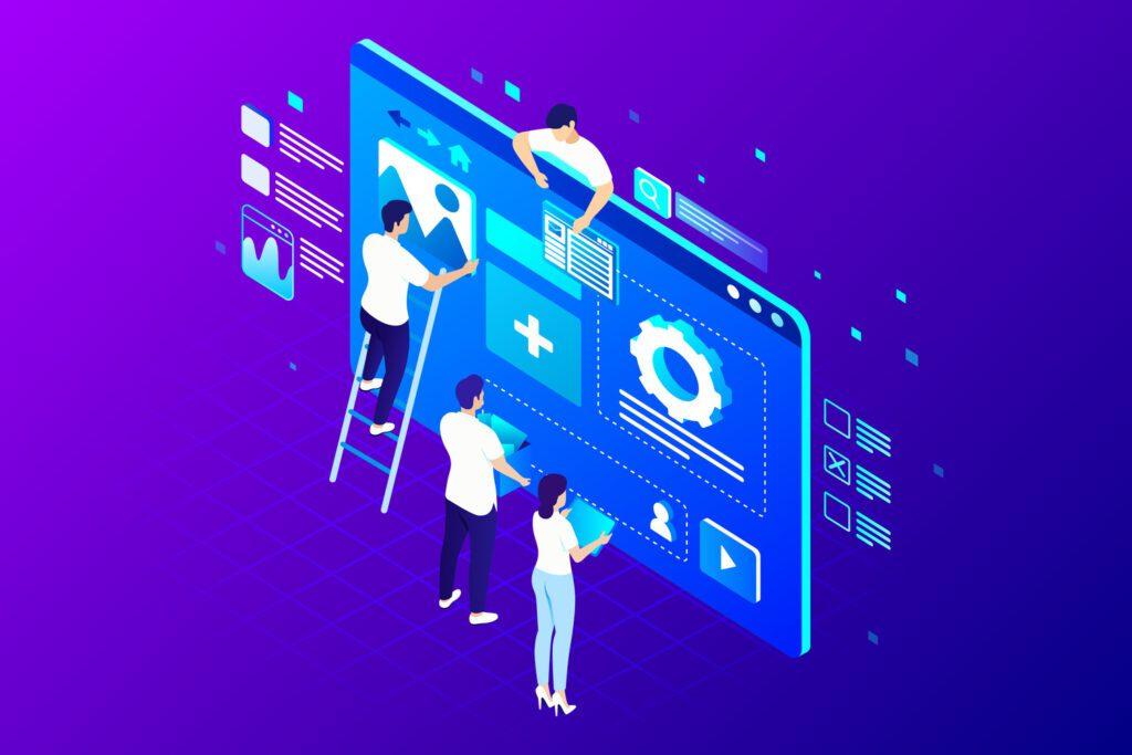 Top Website Development Trends to Watch in 2025 4 A graphic of people updating a website for the latest trends