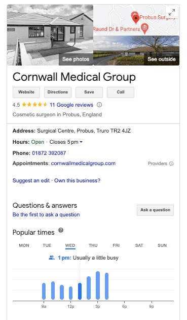 Cornwall Medical Group Google Business Profile