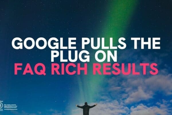 Blog featured image: Google Pulls the Plug on FAQ Rich Results — person under northern lights sky with Solve.co.uk branding.