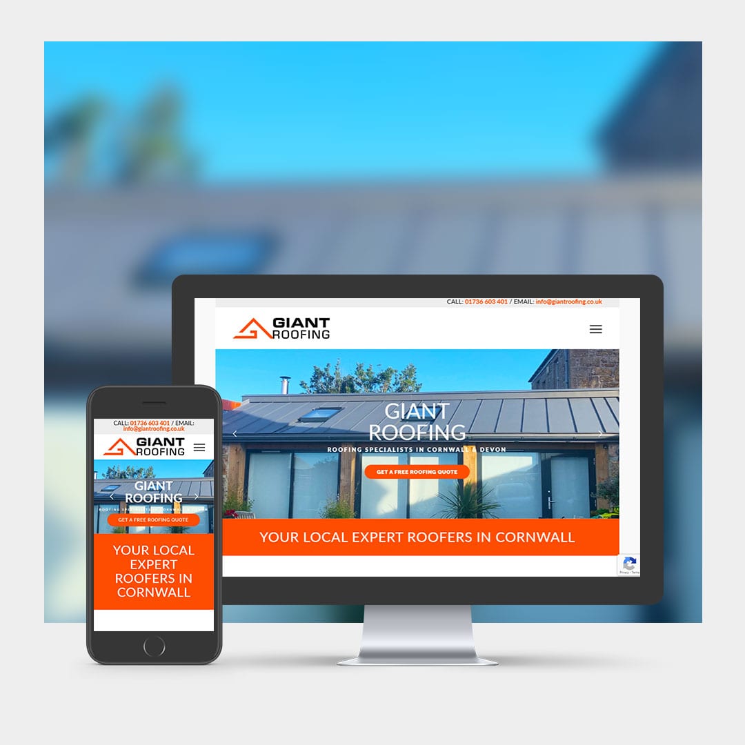 Roofing company web design example on mobile and computer.