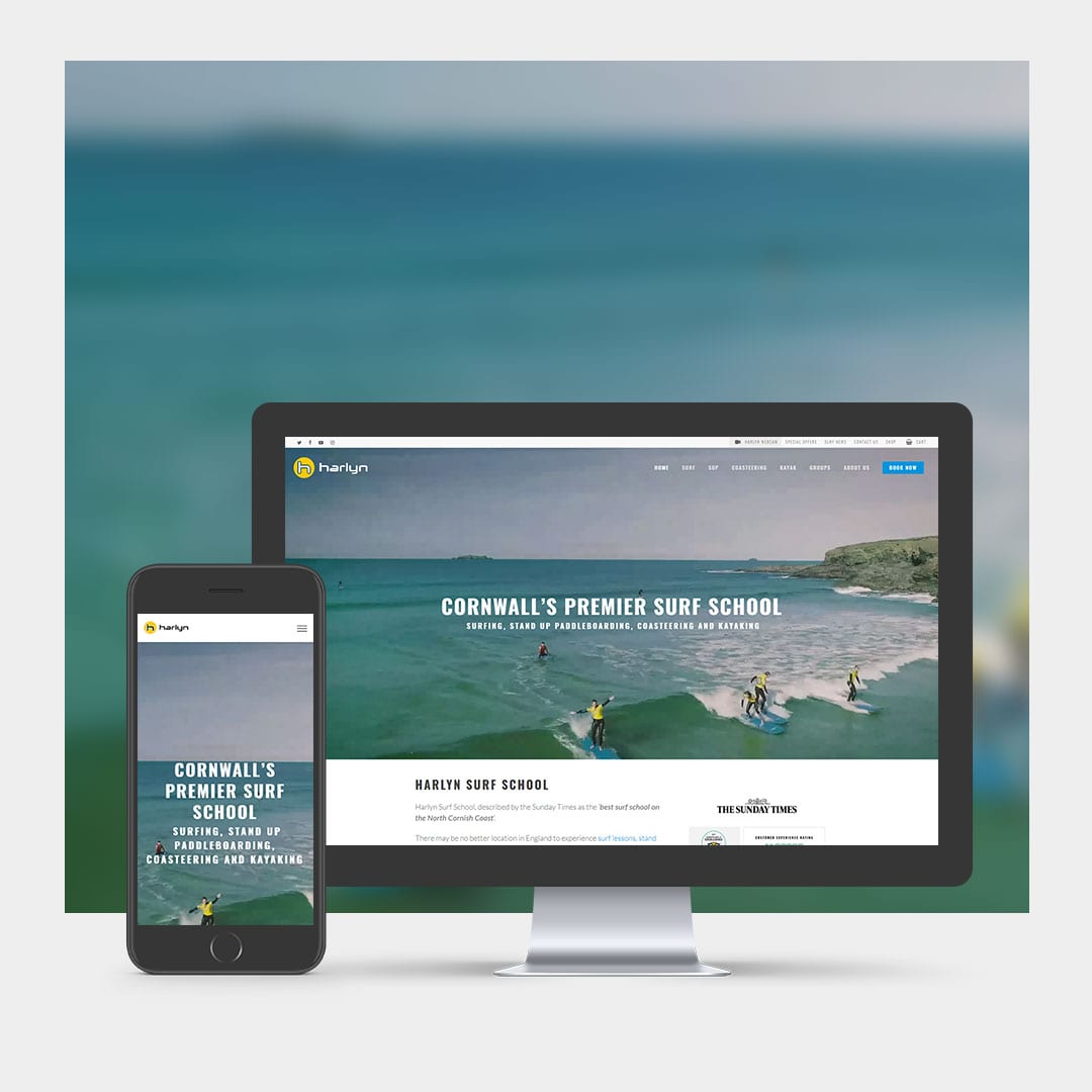 Surf School Tourism Website Design example on mobile and computer.
