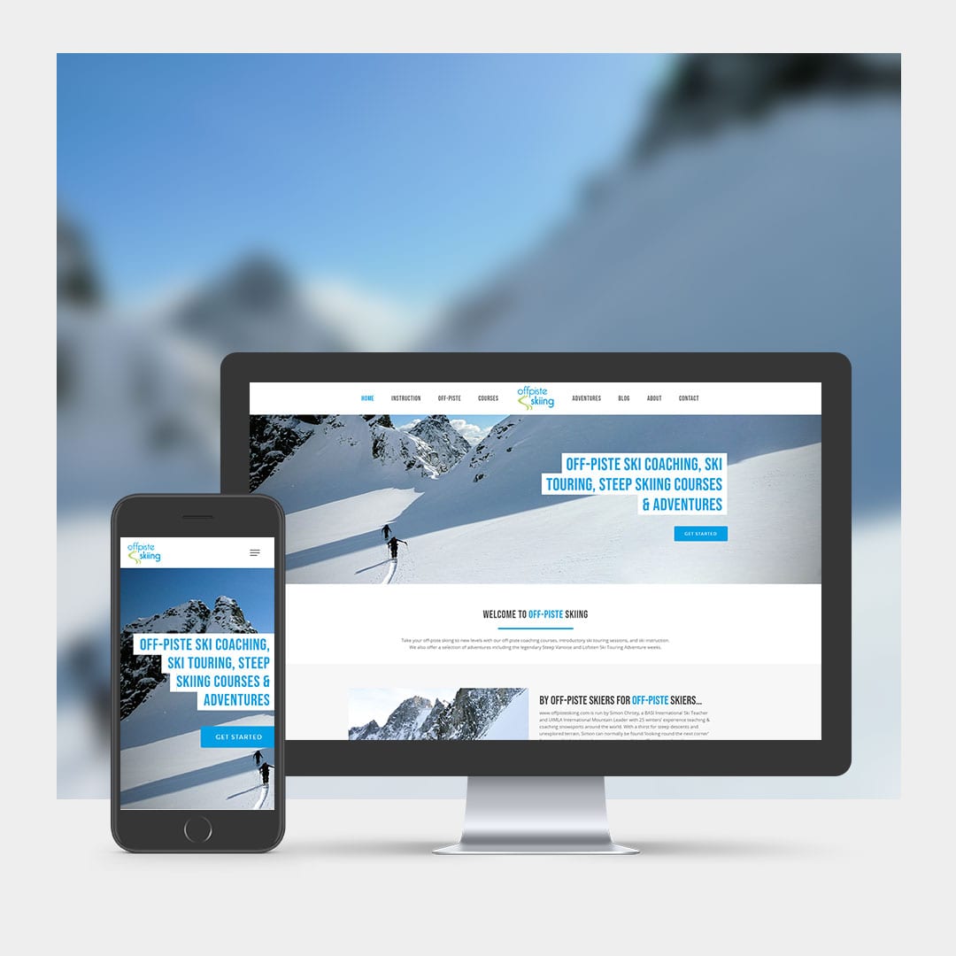 Off-Piste Ski School Website Design example on mobile and computer.