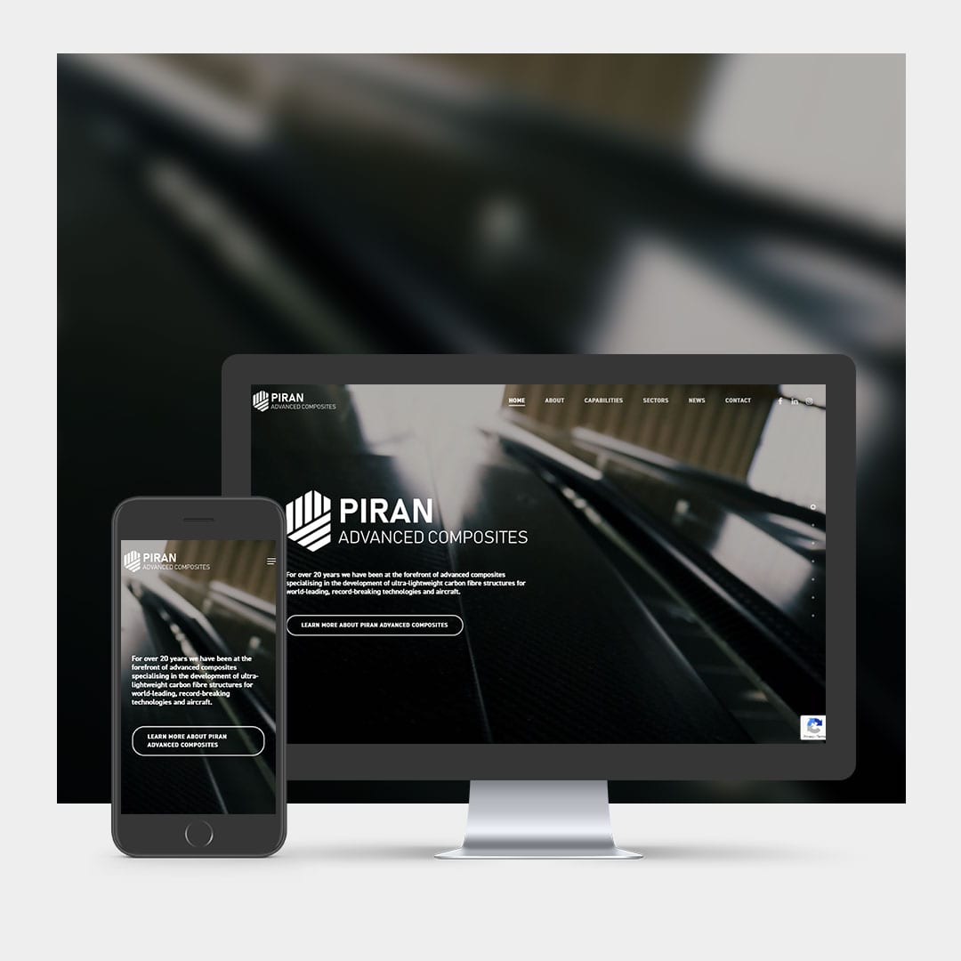 Piran Composites website design example on mobile and computer.