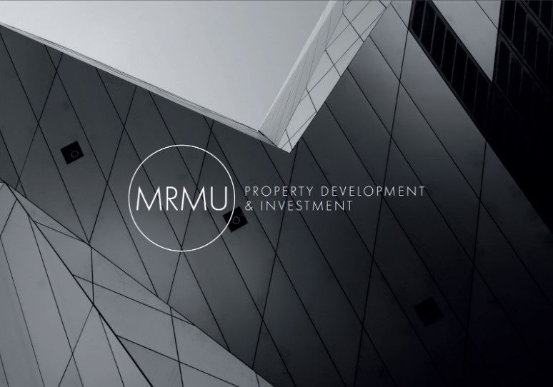 MRMU clean line branding across a black and white photograph of architecture lines