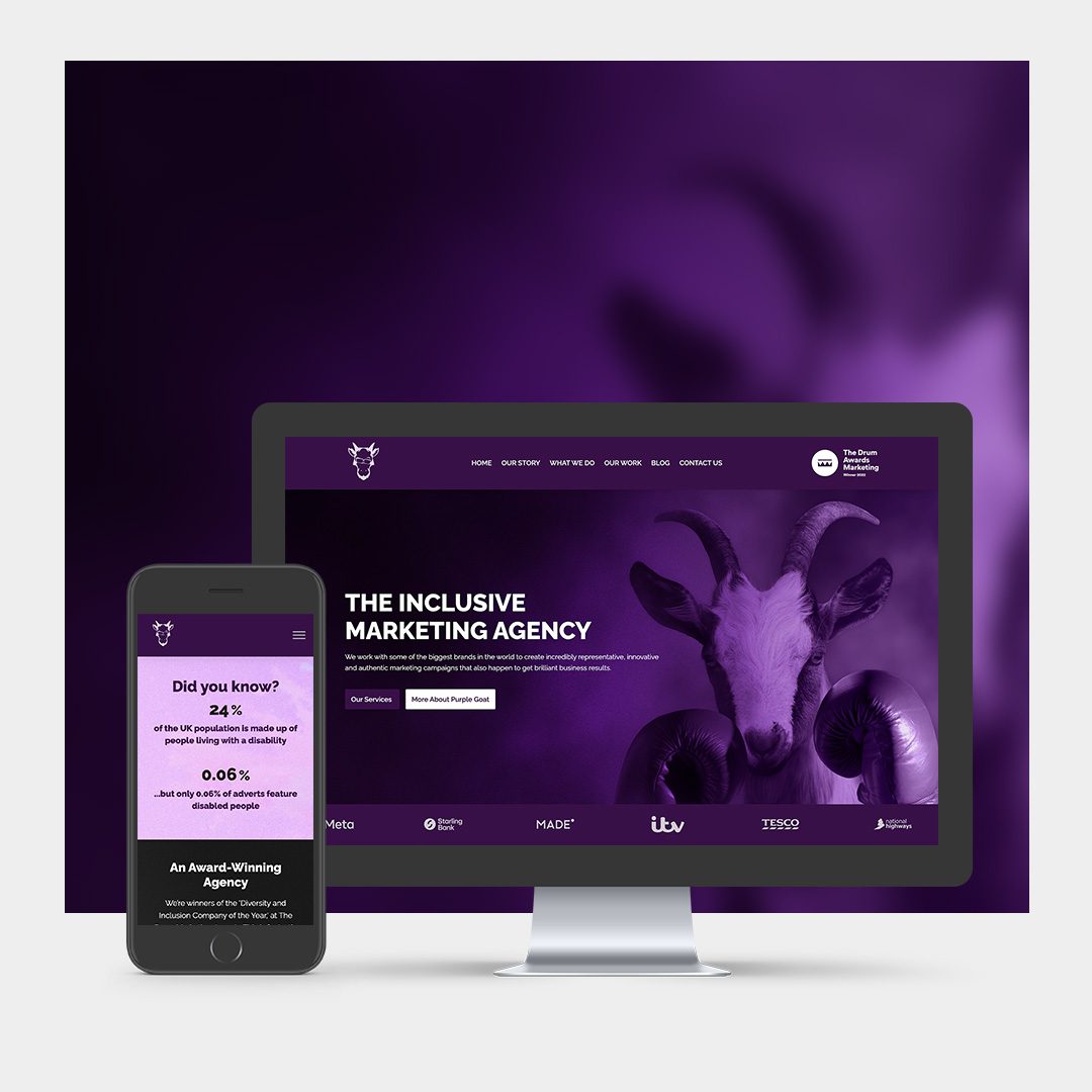 Purple Goat website displayed on a Desktop and Mobile screen