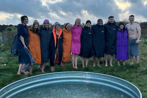 Solve team in dry robes and towls after icebath