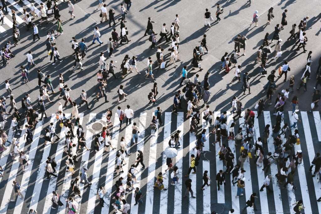 People crossing a road in Japan