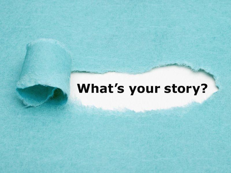 Wallpaper peeling back to reveal the sentence 'What's your story?'