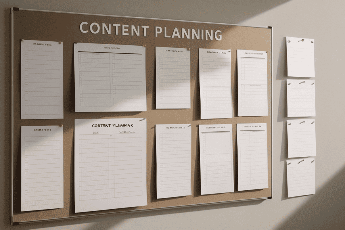 How to Use Content Planning Analytics to Improve Results 1 a cork board with content planning papers laid out