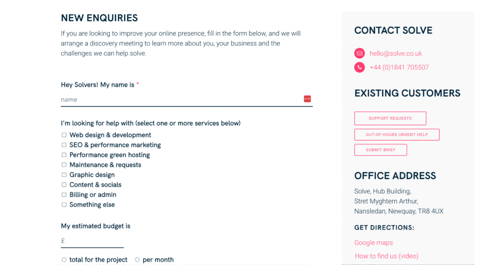 A screenshot from Solve's website showing their "Contact us" Page