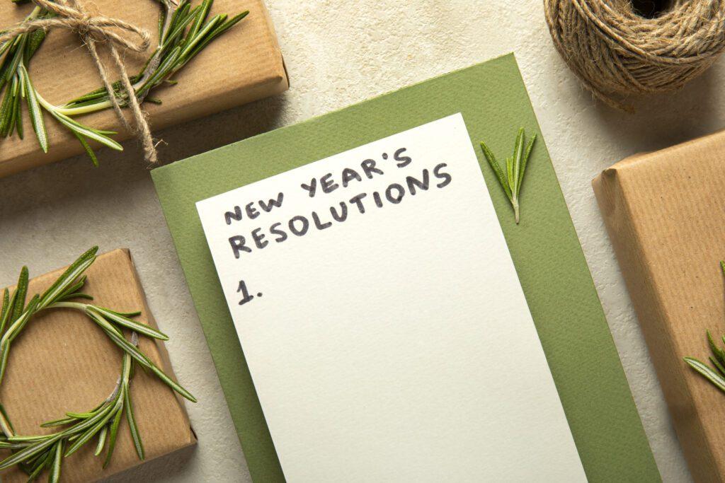 A piece of paper with "New Years Resoultion's" written down.